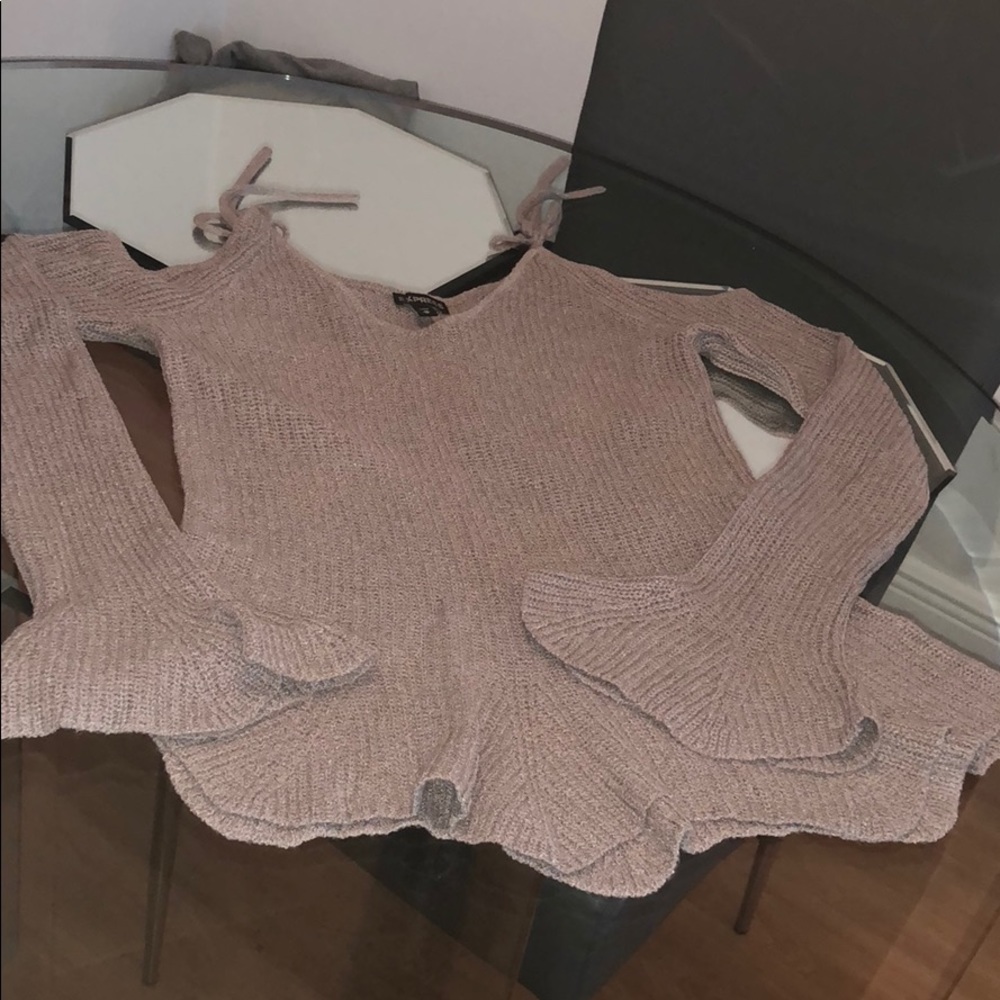 Express open shoulder flared sleeve top